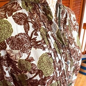 BODEN Women's Green/Brown Floral Print Cotton Top, Size 10